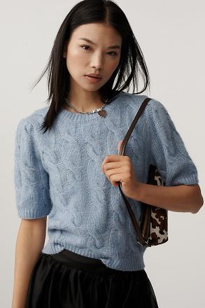 Ellen Tracy Short-Sleeve Cable-Knit Sweater