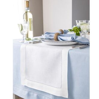 Solino Home Linen Table Runner for Dining Table, Holiday and Everyday Table Decor - Classic Hemstitch in White at Nordstrom, Size Xx-Large