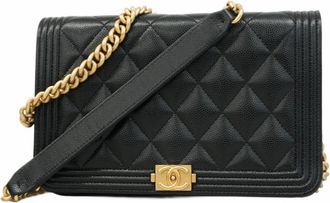 Chanel Black Grained Calfskin Chain/Shoulder Wallet (Pre-Owned)