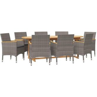 Les Tendances Juego De Comedor De Jard&iacute;n 9 Piezas Con Cojines Gris Vidaxl