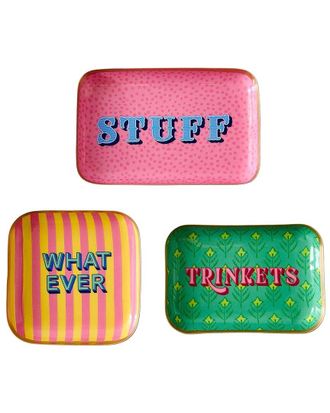 Two's Company Set Of 3 Metal Trinket Trays With Sayings