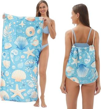 OEM Toalla De Playa De Microfibra Con Estampado Marino, Toalla De Playa Plegable Con Bolsa De Transporte Integrada Para Playa Y Piscina, 80 X 160 Cm