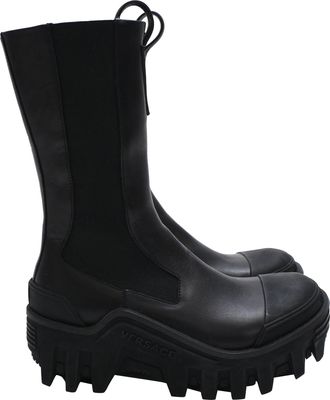 Versace Mid-Calf Leather Chunky Chelsea Boots in Black Leather