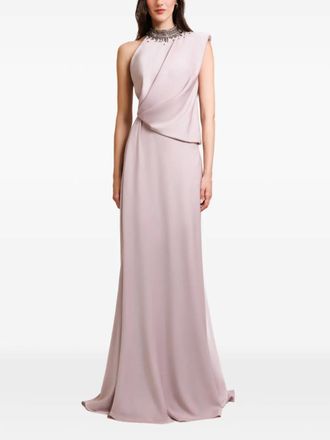 Gemy Maalouf Asymmetrische maxi-jurk met verfraaide kraag - Roze