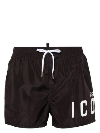 Dsquared2 Icon-print drawstring swim shorts - Black