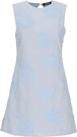 Rotate Floral Relief Mini Flared Dress With Crewneck And Side Zip