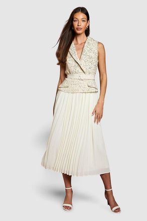 Coast Sleeveless Tweed Belted Midi Dress in Ivory at Nordstrom, Size 10