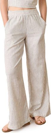 Marine Layer Allison Stripe Pull-On Wide Leg Hemp Blend Pants in Cream/navy at Nordstrom, Size X-Small