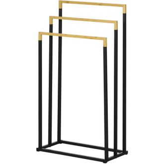 OEM Toallero Independiente De Bamb&uacute; Y Acero Con 3 Barras, 45 X 22,5 X 86 Cm, Negro Y Natural -crezuo
