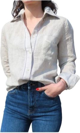 Mason's Linnen Overhemd met Satijnen Details - Dames - Overhemden - Beige - XL - Linnen - Overhemden