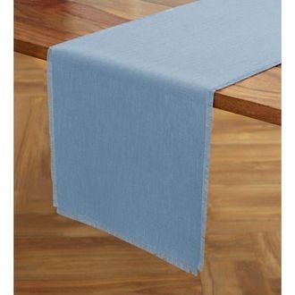 Solino Home Linen Table Runner for Dining Table, Holiday and Everyday Table Decor - Fringe in Dusty Chambray Blue at Nordstrom, Size Medium