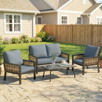 OUTSUNNY Rattan Garden Furniture Set, Outdoor Furniture Conversation Set in Grey