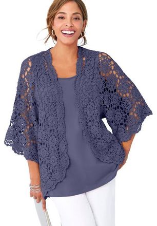 Jessica London Crochet Cardigan in Deep Dusk at Nordstrom, Size 36