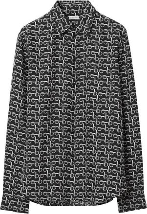 Burberry All-Over Graphic Print B-Line Silk Shirt, Size XX-Large