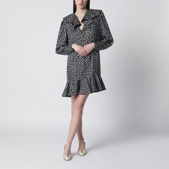 Chlo&eacute; Black silk jacquard mini dress with polka dot print