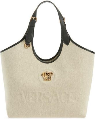 Versace La Medusa Canvas Tote in Rope Black Gold at Nordstrom