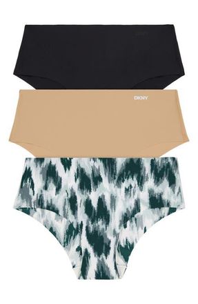 DKNY Litewear Cut Anywear 3-Pack Hipster Panties in Black/Glow/Animal Ikat Print at Nordstrom, Size X-Large