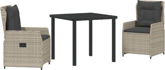 vidaXL Garden Dining Set 3 pcs Light Grey Poly Rattan Vidaxl