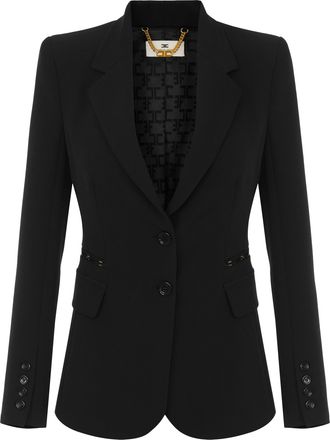 Elisabetta Franchi Structured Black Tailored Jacket with Notched Lapel and Subtle Hardware