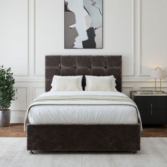 Bedmaster Chenille 2 Drawer Divan Base & Square Headboard in Charcoal | Size: Double