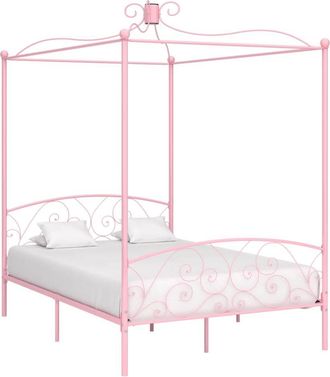 vidaXL Estructura Cama Con Dosel Sin Colch&oacute;n Metal Rosa 140x200 Cm Vidaxl