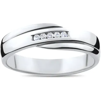 Pompeii3 Mens Cut Diamond Wedding Ring 1/6cttw 10K White Gold High Polished Channel Set Size Selectable