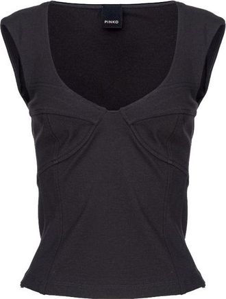 Pinko Pinko Womens Square Neck Sleeveless Top - Black Cotton - Size EU 38 (Womens)