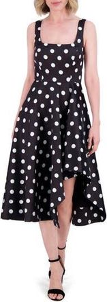 Eliza J Polka Dot Asymmetric Hem Cocktail Dress in Black White at Nordstrom Rack, Size 14
