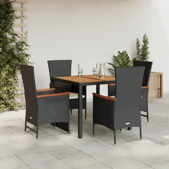 vidaXL Set De Muebles Jard&iacute;n 5 Pzas Con Cojines Rat&aacute;n Sint&eacute;tico Negro Vidaxl
