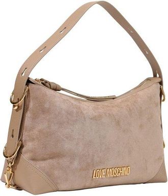 Love Moschino Womens Suede-Effect Polyester Shoulder Bag Beige