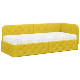vidaXL Corner Bed Frame with Mattress Yellow 80 x 200 cm Velvet vidaXL