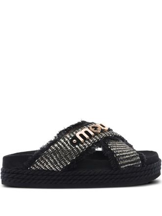 Mou frayed-strap platform sandals - Black