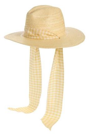 Loeffler Randall Ribbon Band Straw Panama Hat in Natural/Hay Gingham at Nordstrom Rack, Size X-Small/small