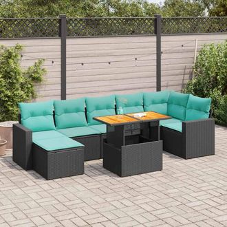 vidaXL Vidaxl Set De Sof&aacute;s De Jard&iacute;n Y Cojines 8 Piezas Rat&aacute;n Sint&eacute;tico Negro