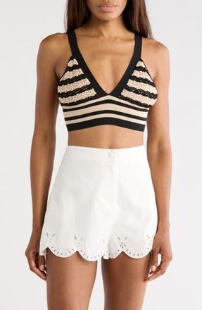 L'agence Reverie Pointelle Knit Tank in Black/Natural Stripe at Nordstrom Rack, Size Xx-Small