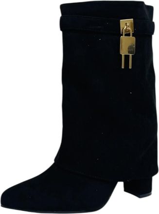 Generic Womens Faux Suede Ankle High Fold Over Ladies Zip Fashion Block Heel Boots (Black, One Size, UK Footwear Size System, Adult, Women, Numeric, Medium, 6