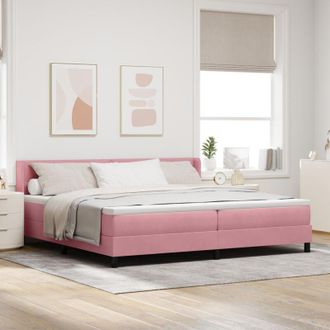 vidaXL Box Spring Bed with Headboard Manual Pink 200 x 200 cm Velvet vidaXL