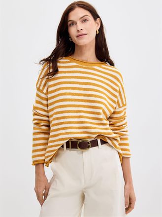 Contemporaine Womens Rolled trim striped sweater