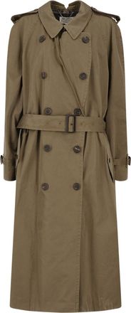 Maison Margiela Green Double-Breasted Folded Collar Cotton Trench Coat
