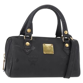 MCM Visetos Logogramme Handbag Canvas And Leather Black Canvas Handbag (Pre-Owned)