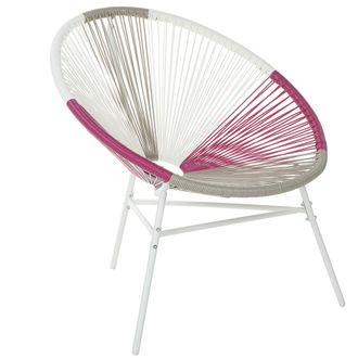 Beliani Silla De Balc&oacute;n De Rat&aacute;n Sint&eacute;tico Blanco Beige Rosa Resistente A La Intemperie Sala De Estar Jard&iacute;n Bistr&oacute; Moderno Acapulco
