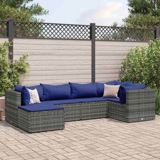 vidaXL Set De Muebles De Jard&iacute;n 6 Pzas Y Cojines Rat&aacute;n Sint&eacute;tico Gris Vidaxl