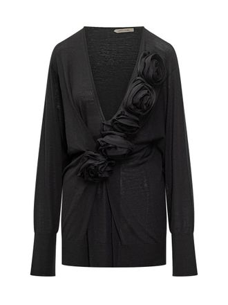 Alberta Ferretti Alberta Ferretti Black Sweater With Floral Applications