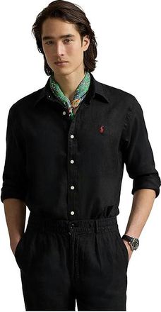 Polo Ralph Lauren Long Sleeve Linen - Classic Mens Long Sleeve Button Up Polo Black : 2XL