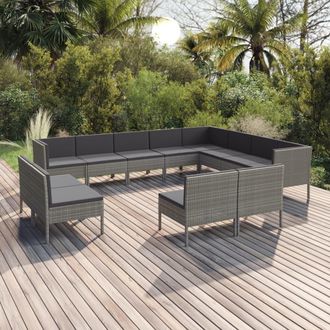 vidaXL Set De Muebles De Jard&iacute;n 12 Pzas Y Cojines Rat&aacute;n Sint&eacute;tico Gris Vidaxl