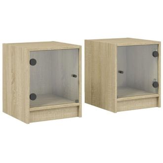 vidaXL Vidaxl - Mesitas Noche Con Puertas Vidrio 2 Uds Roble Sonoma 35x37x42 Cm