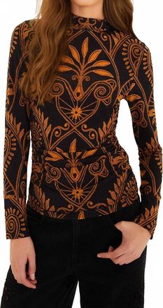 Farm Rio Cornely Ainika Jersey Ruched Blouse In Black