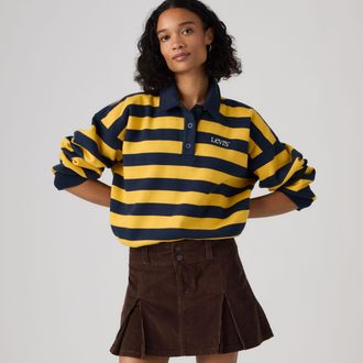Levi's Graphic Vintage Rugby Fleece - Womens - XS - Yellow / Stripe Rugby Arch Logo Spicy Mustard