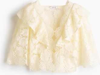 H&M Spitzenbluse mit Volantbes&auml;tzen - Cremefarben