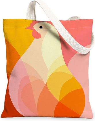 Generic Colorful Chicken Canvas Tote Bags, Artistic Bird Pattern Reusable Grocery Bags, Summer Lightweight Washable Shoulder Strap, Peach, 13x15 Inch